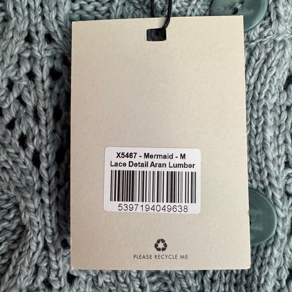 Blarney Woolen Mills Cardigan Sweater Merino Wool Lace Detail Aran Lumber Medium - Picture 9 of 10